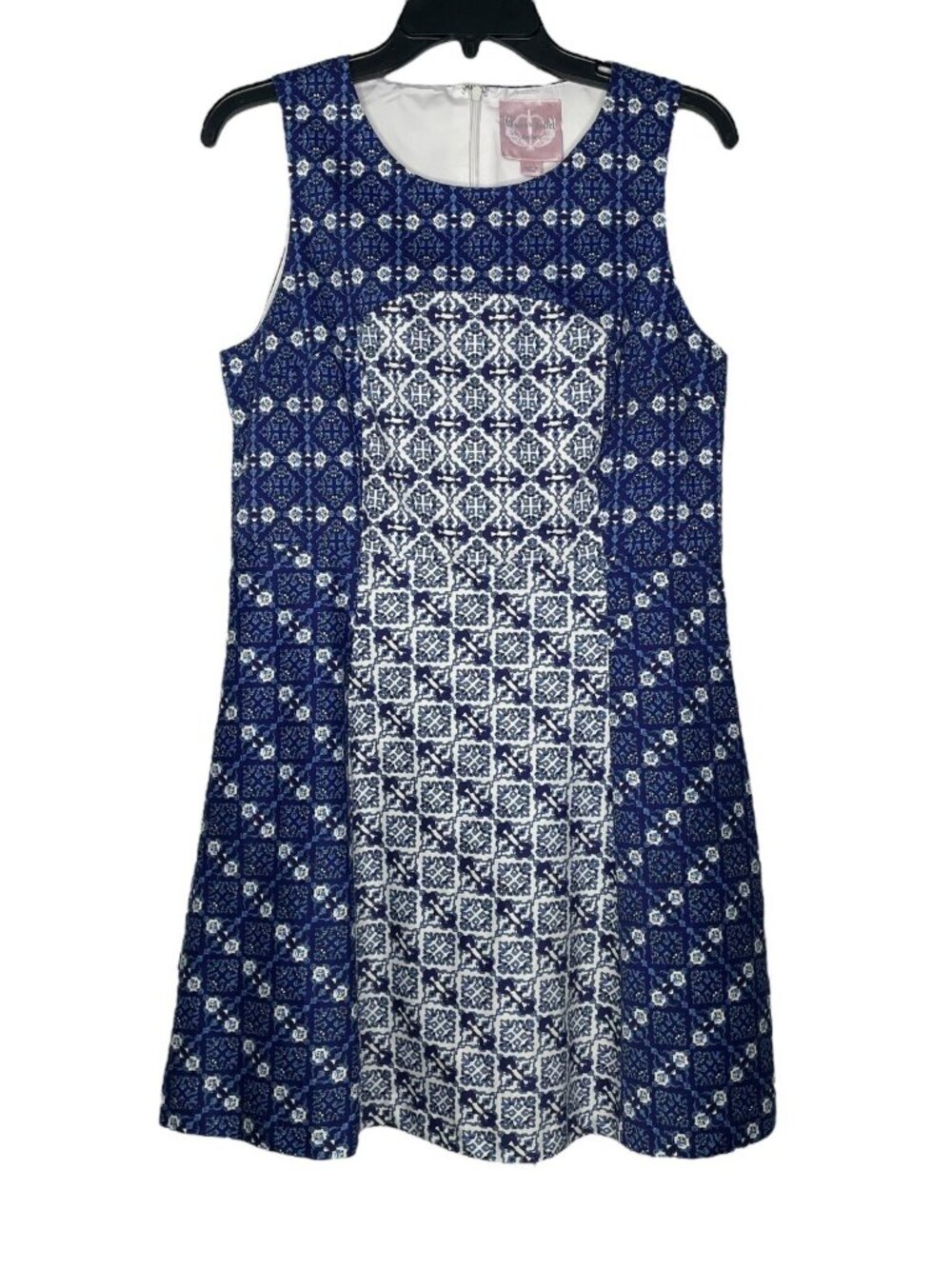Romeo & Juliet Couture Dress Size Large Mosaic Print Sleeveless Lined Blue NWT